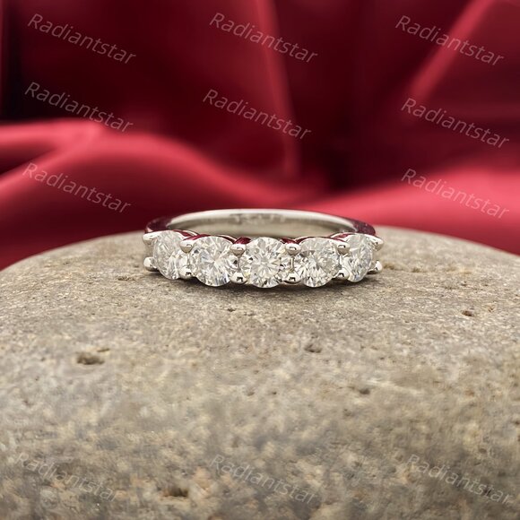 NEW Certified 1.5 ct. t.w. 4mm Moissanite 5 Stone Half Eternity Band Ring - Picture 7 of 8
